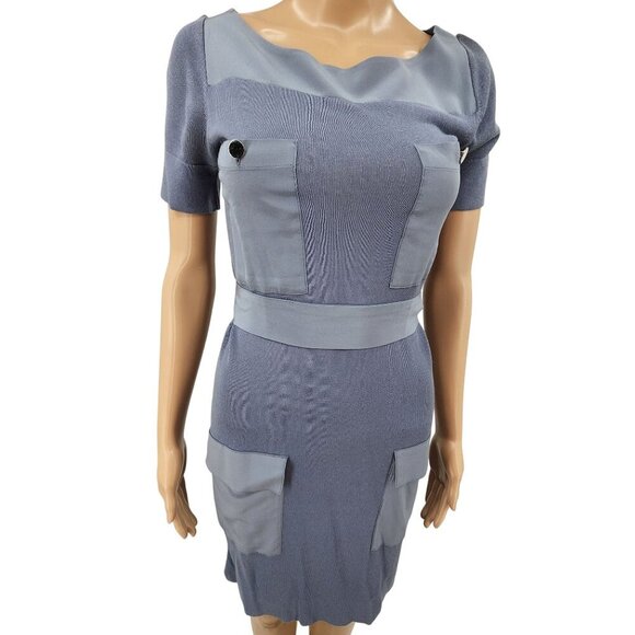 Lacoste Womens Blue Pocketed Knit Dress With Back Tie Size 32 - Picture 2 of 14